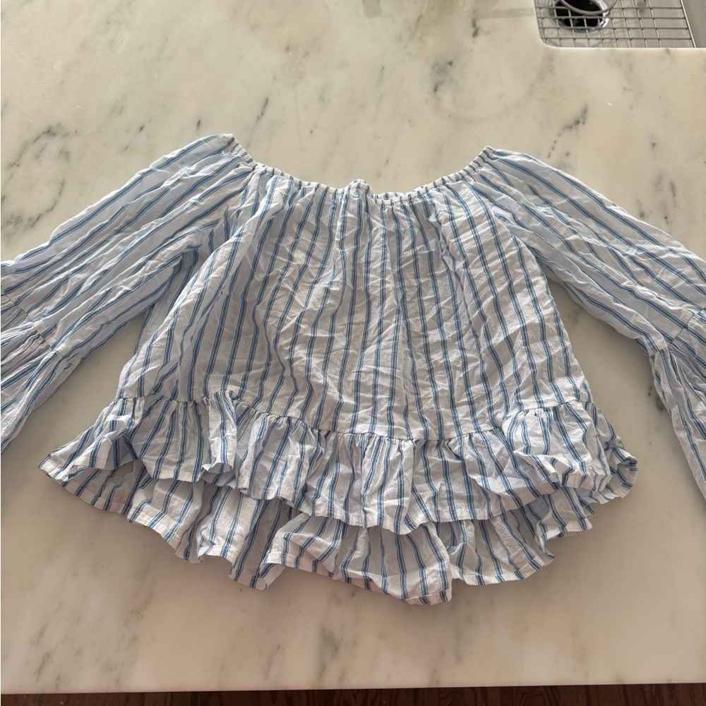 Faithfull The Brand- Blue and White Stripe Galle Quarter off the Sleeve Shirt - Picture 3 of 4